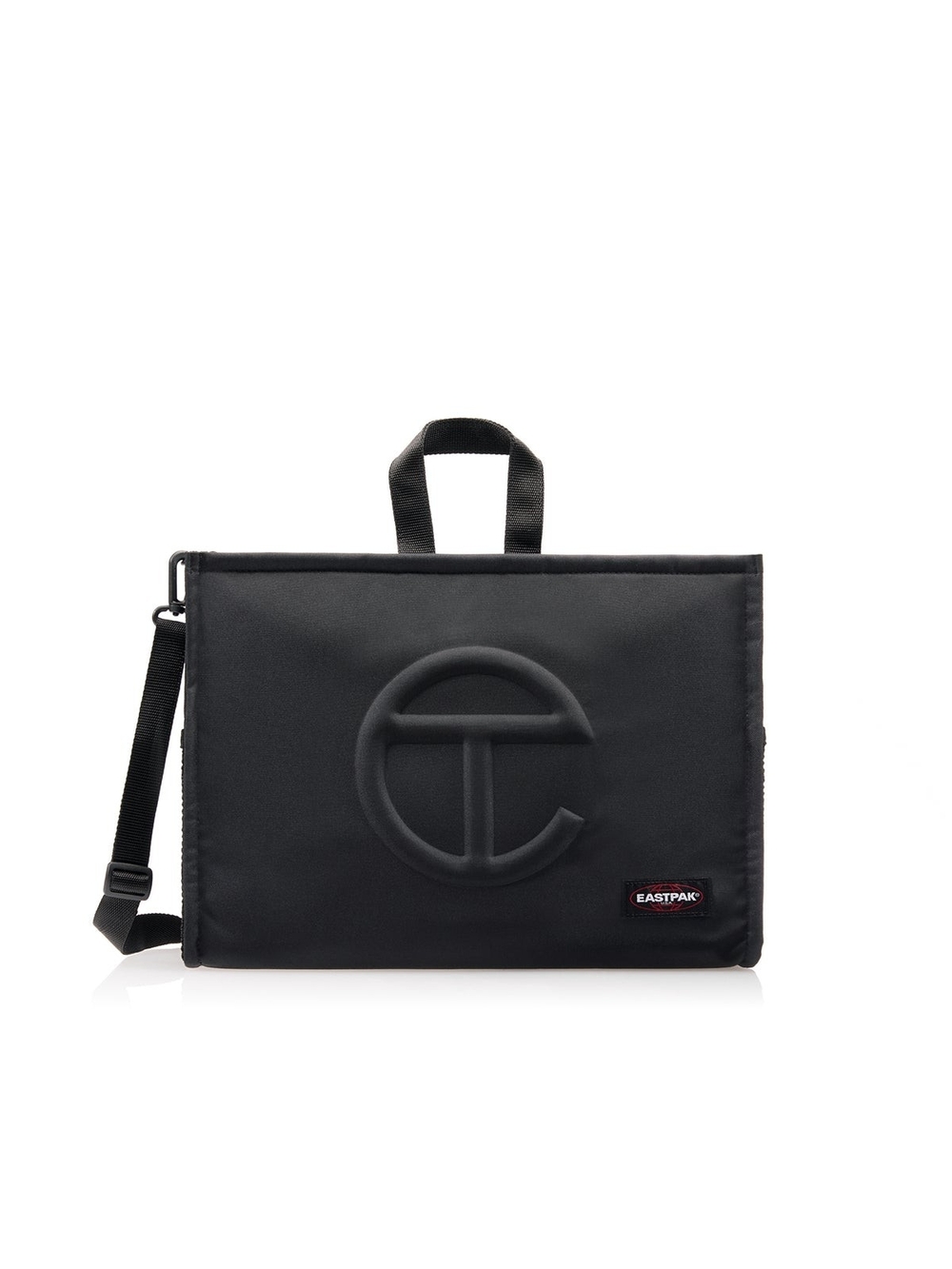 Telfar Black Quilted Laptop Sleeve with Embossed Logo and Strap